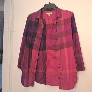 Burberry Brit Purple Plaid 3/4 Sleeve Shirt